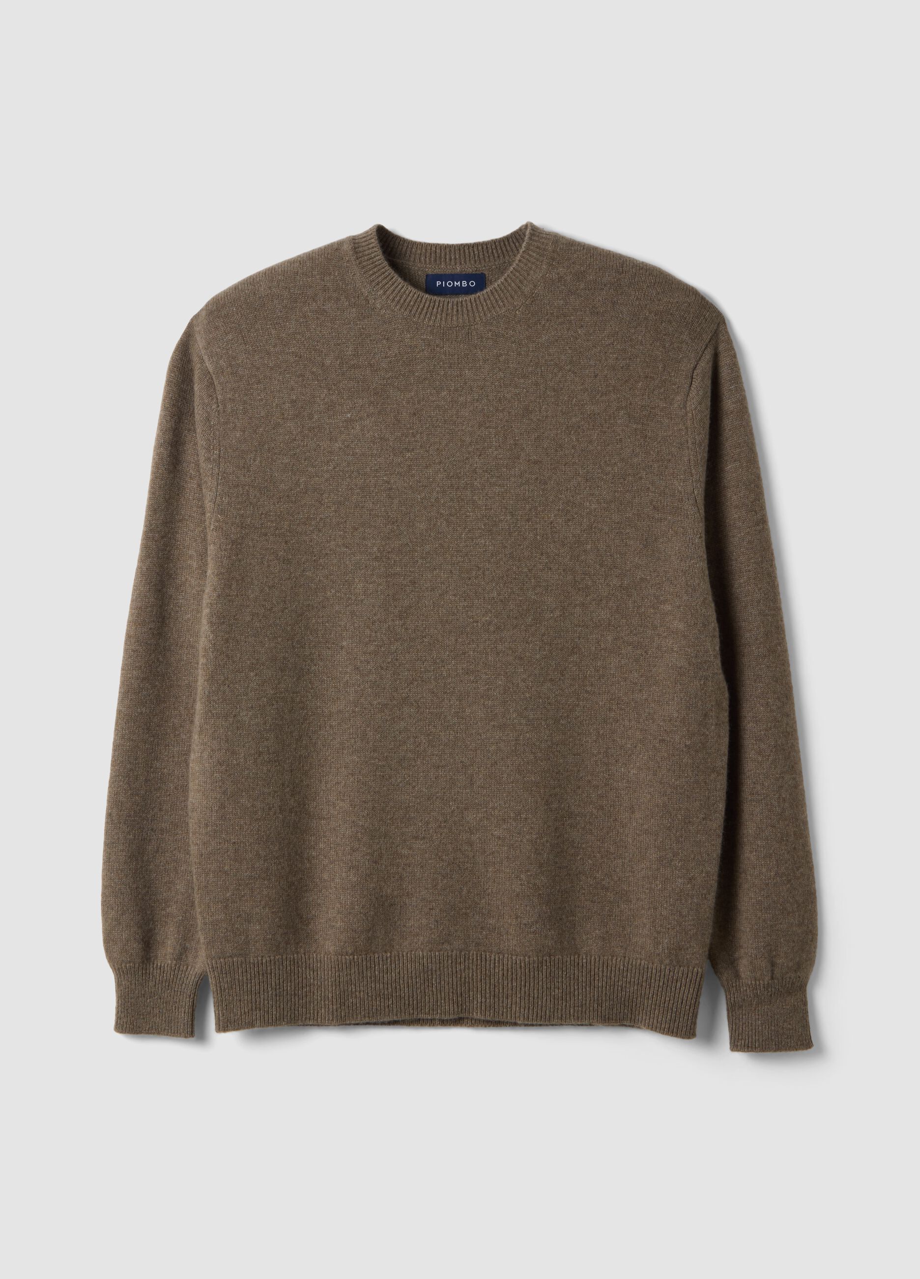 Maglia marrone in puro cashmere a girocollo regular fit