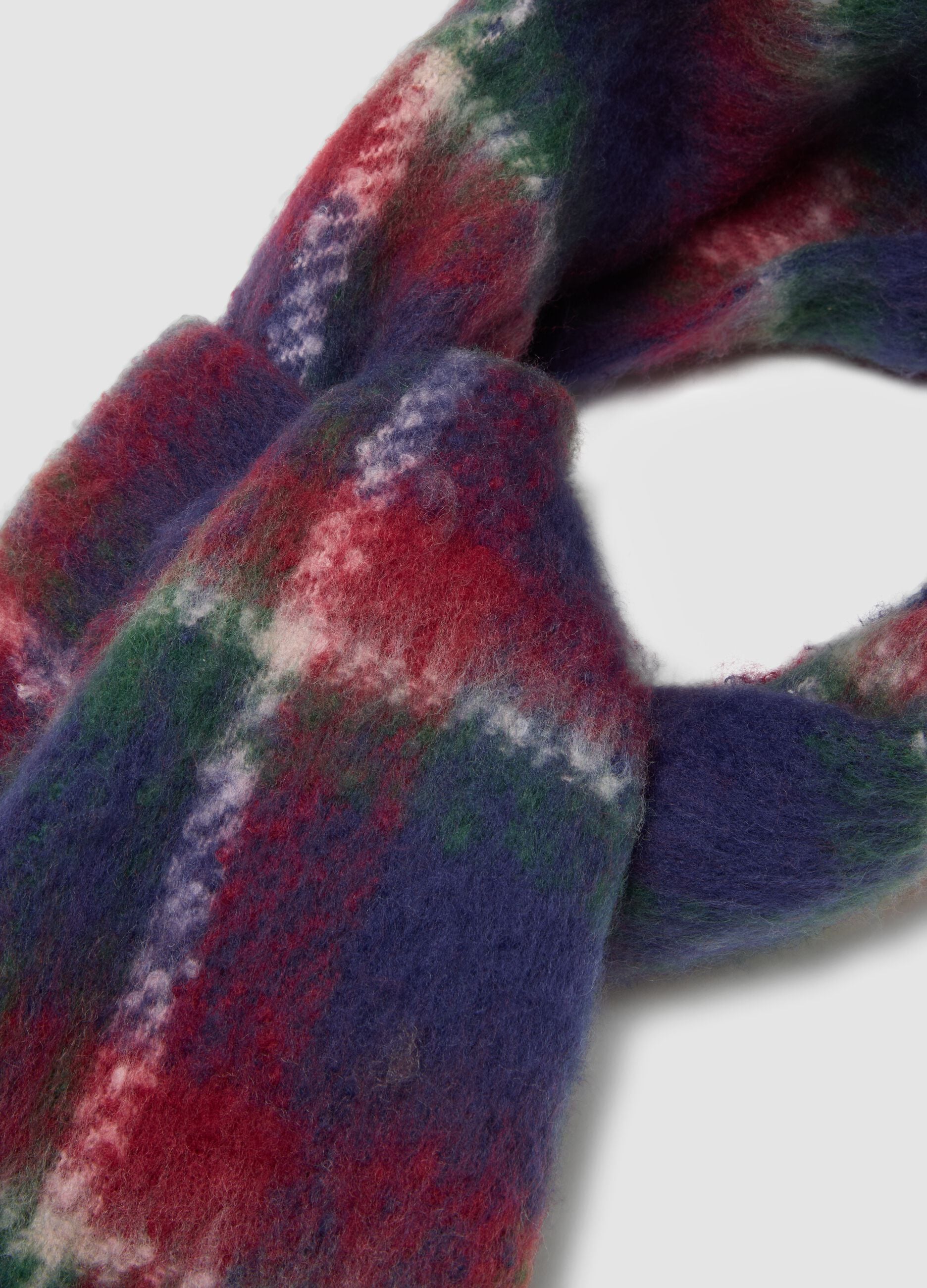 Sciarpa multicolor a quadri con frange