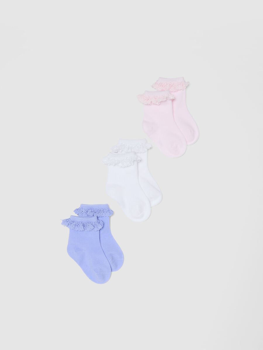 Multicolour Cotton Blend Baby Girl Lace Socks Tripack_0