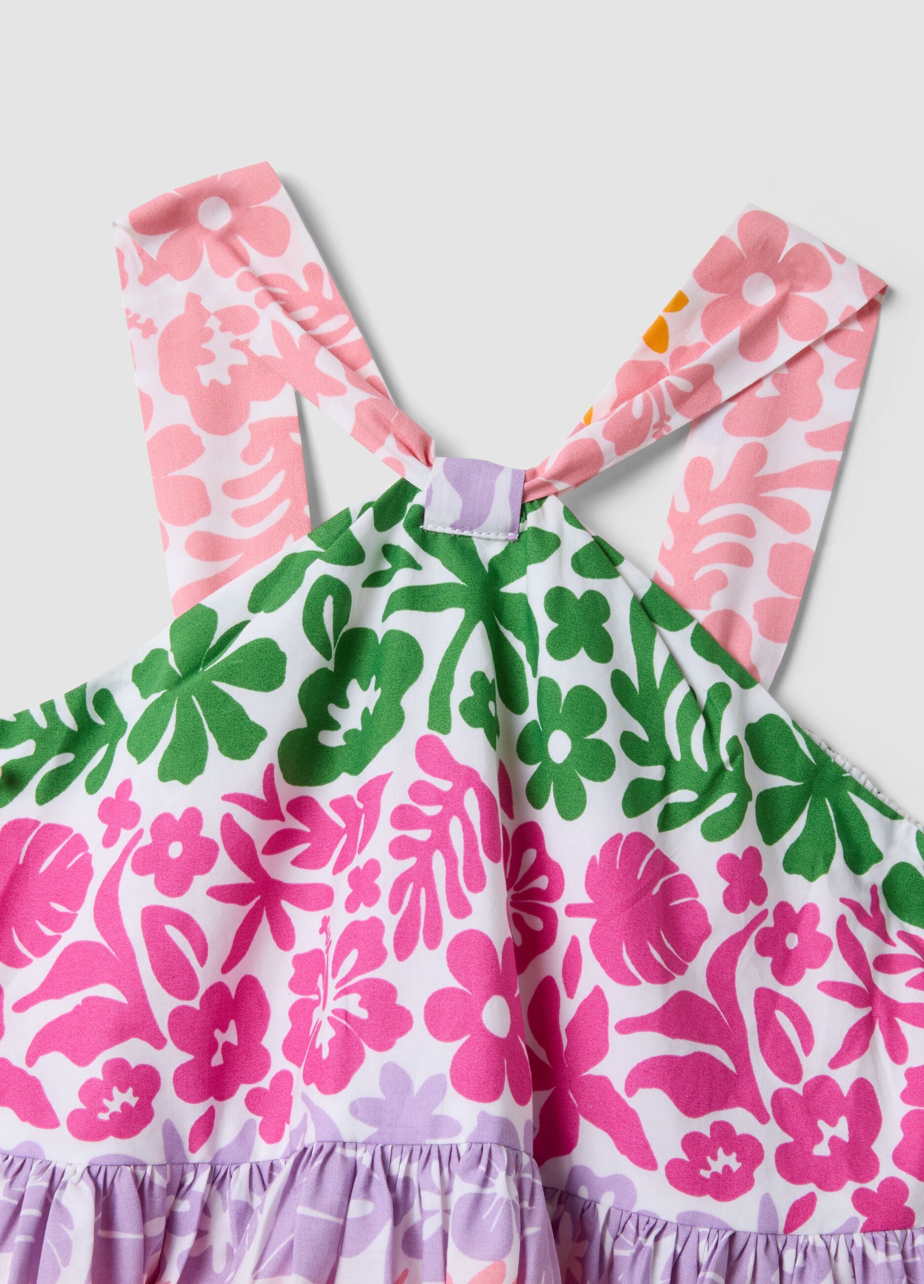 Vestido multicolor em algod&atilde;o puro com al&ccedil;as cruzadas