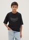 Camiseta de ni&ntilde;o en puro algod&oacute;n negro oversize con estampado_0