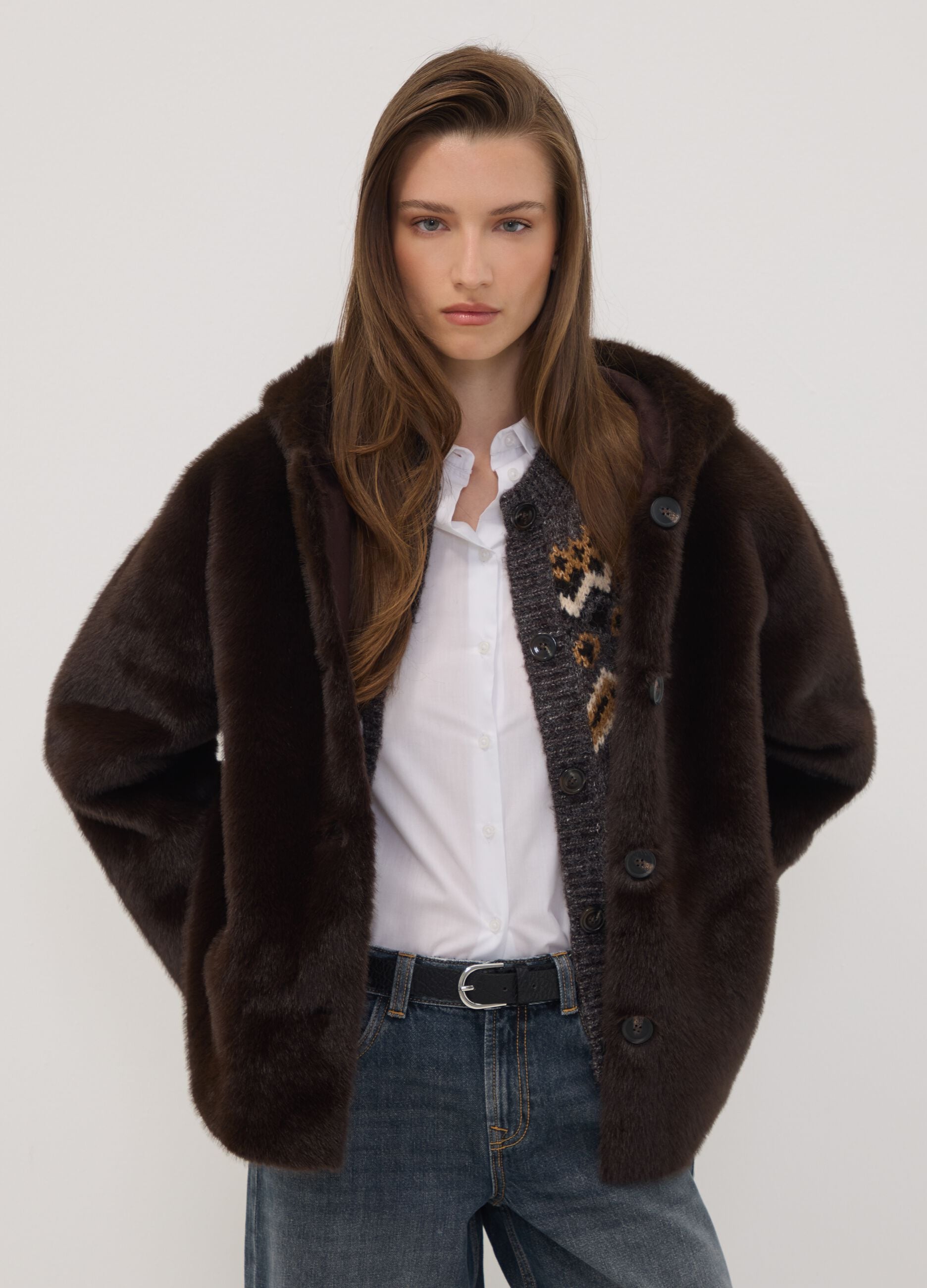 Brown regular-fit hooded jacket