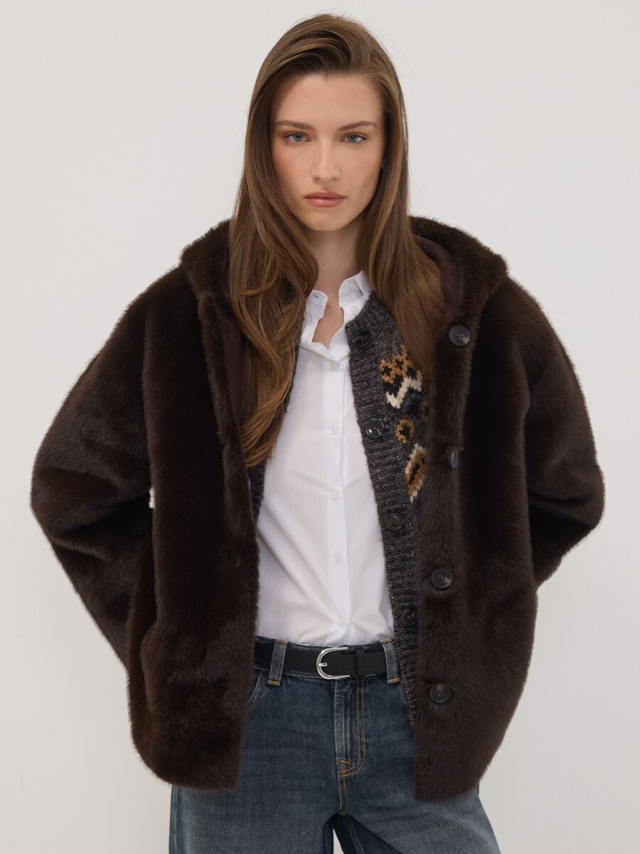 Brown regular-fit hooded jacket_0