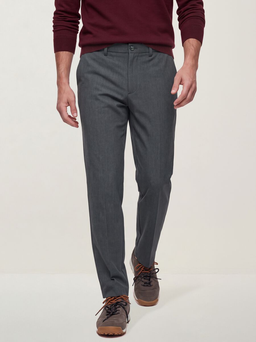 Grey slim-fit stretch viscose twill chino trousers_1