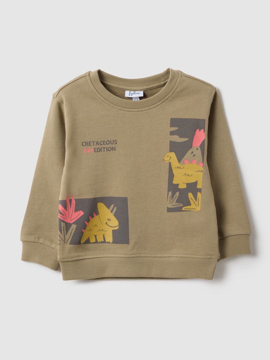 Beige pure cotton regular fit sweatshirt for kids with print_0