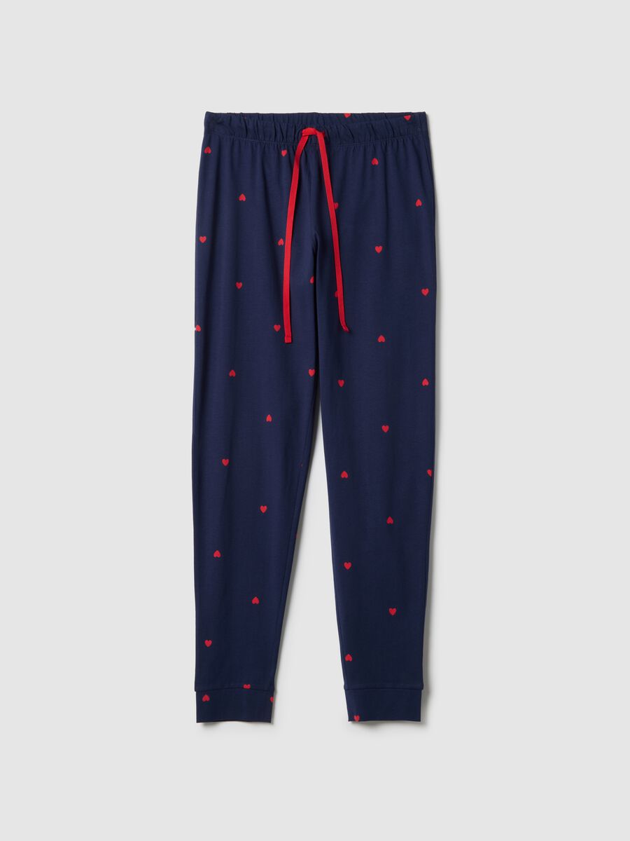 Blue pure cotton regular fit pyjama trousers with little hearts_4