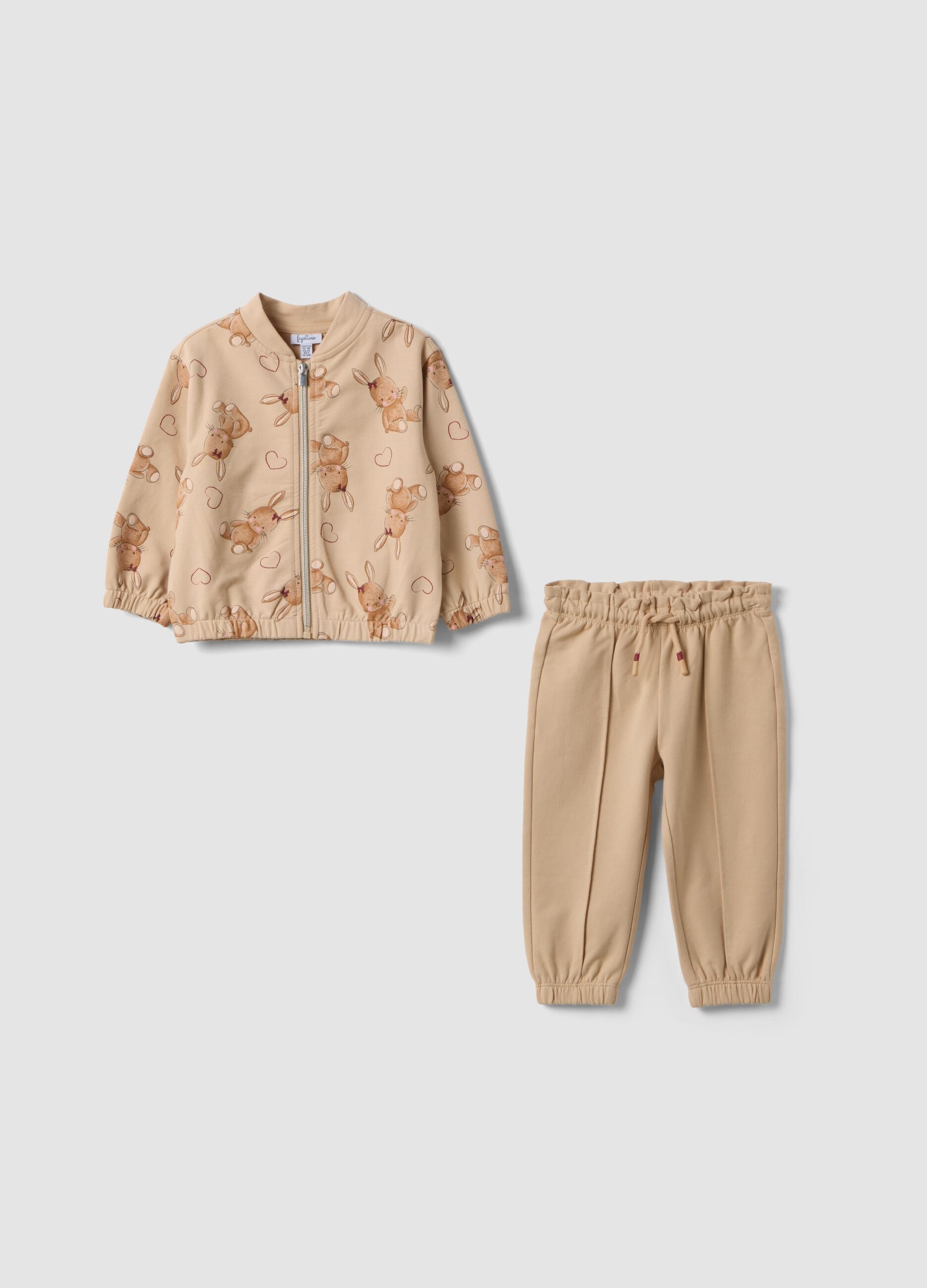 Light brown stretch cotton set with cute animal print