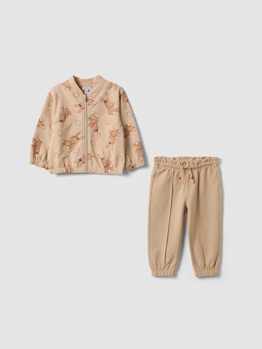 Light brown stretch cotton set with cute animal print_0
