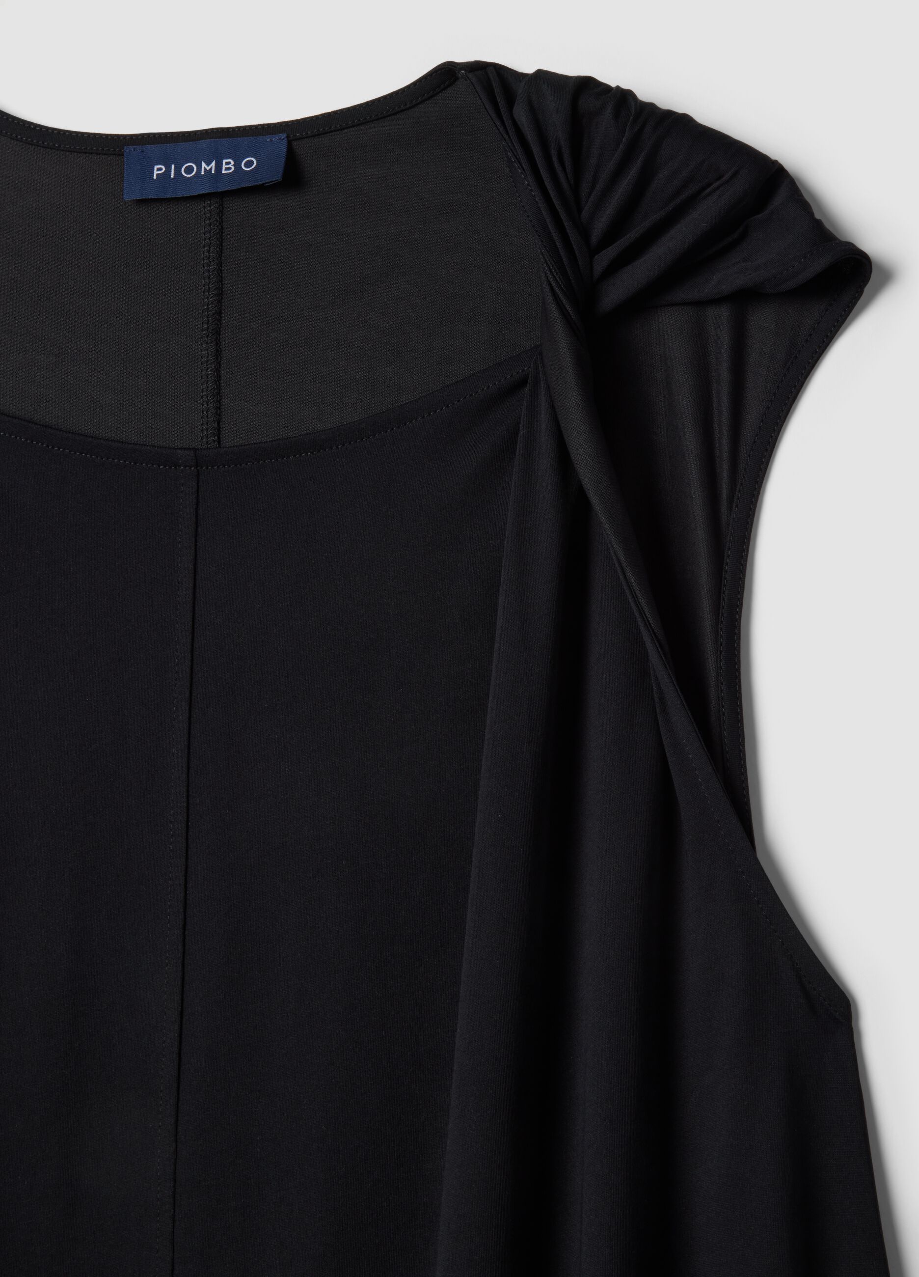 Vestido comprido preto em mistura de algod&atilde;o, corte regular