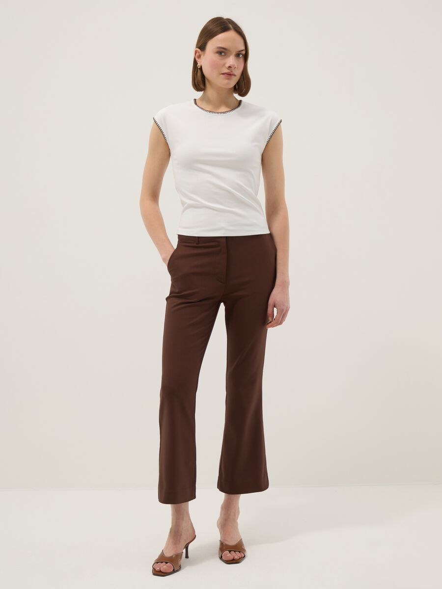 White regular fit stretch cotton t-shirt with stitching_1