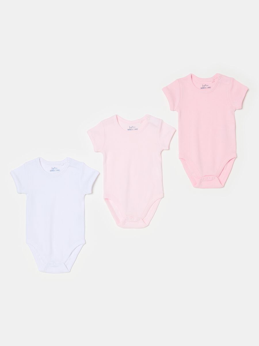 Three-pack cotton bodysuits with short sleeves_0
