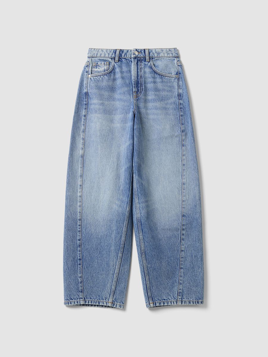 Light Blue Balloon-Fit Jeans in Pure Cotton_0