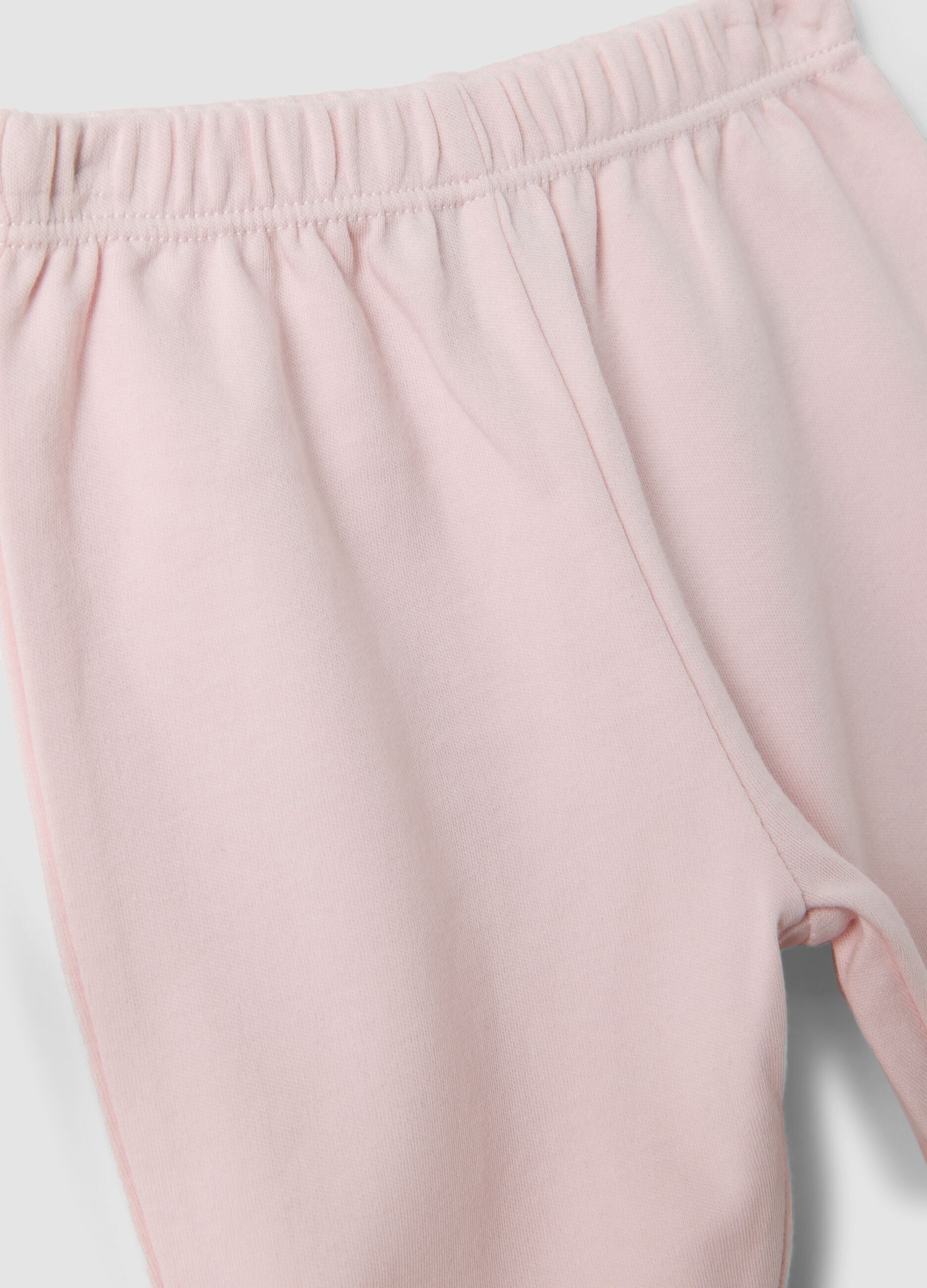 Conjunto de 2 leggings com p&eacute;s em algod&atilde;o org&acirc;nico rosa e branco