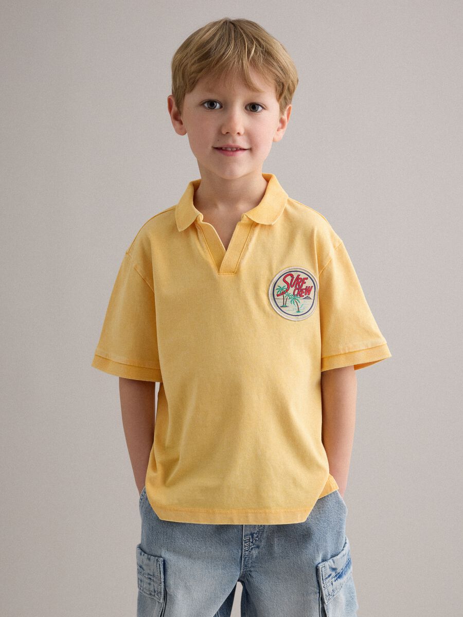 Yellow pure cotton polo shirt for boys regular fit with embroidery_1