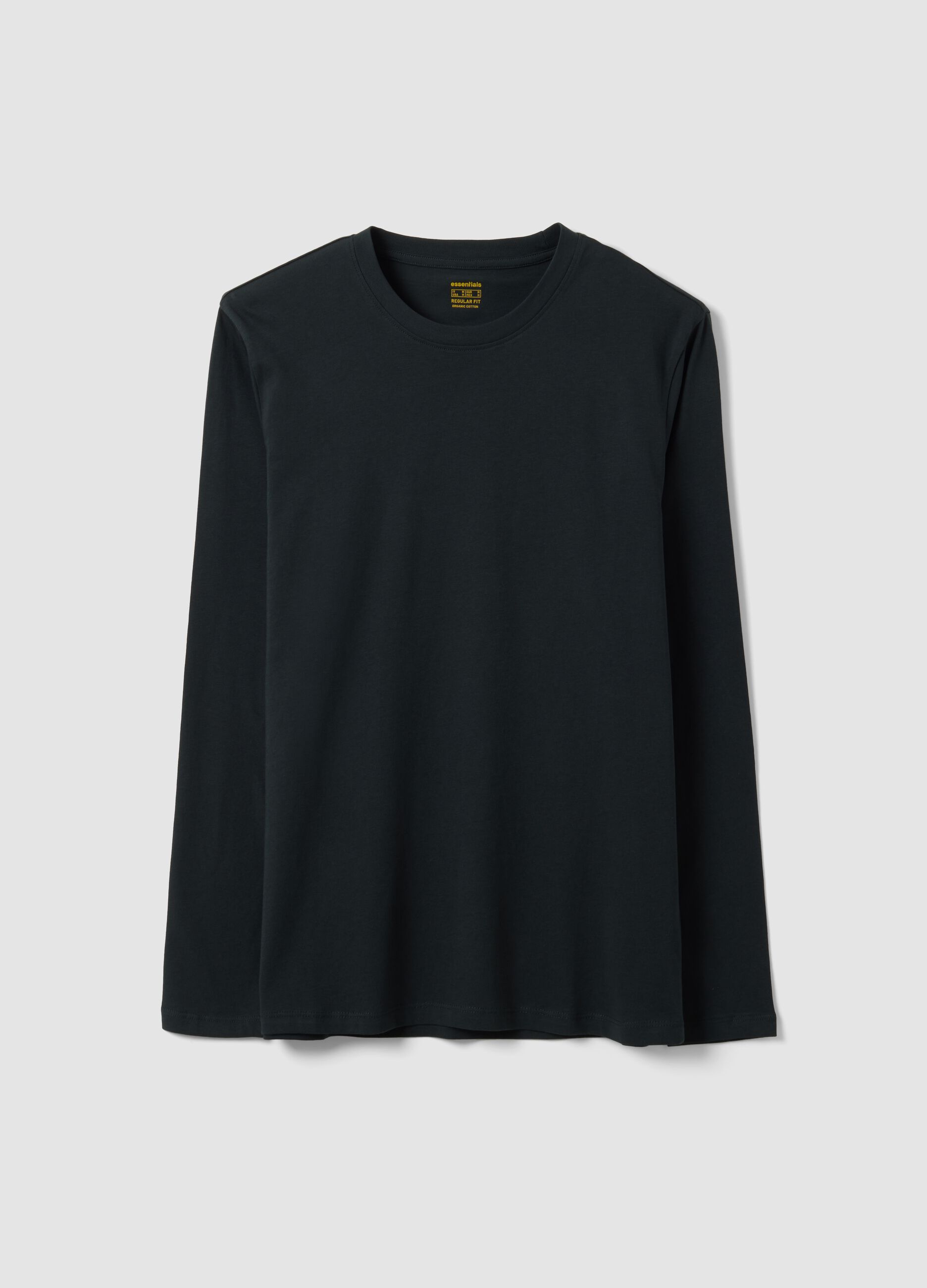 Black long-sleeve crew-neck T-shirt in 100% organic cotton