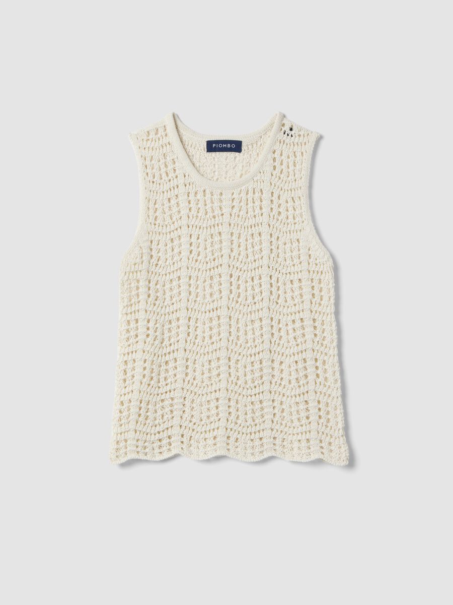 White cotton blend tank top regular fit with mesh texture_4