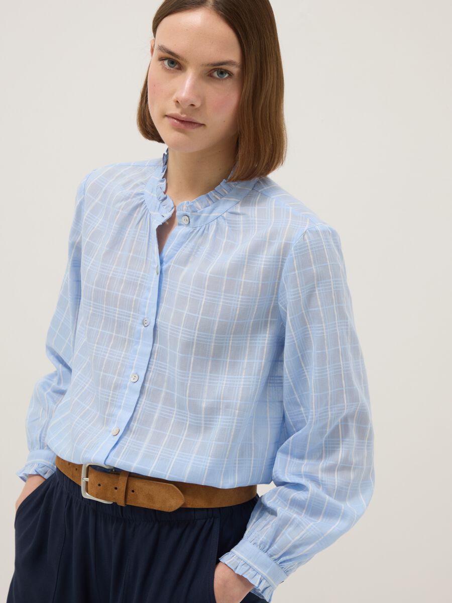 Blue pure cotton shirt with plaid regular fit_0