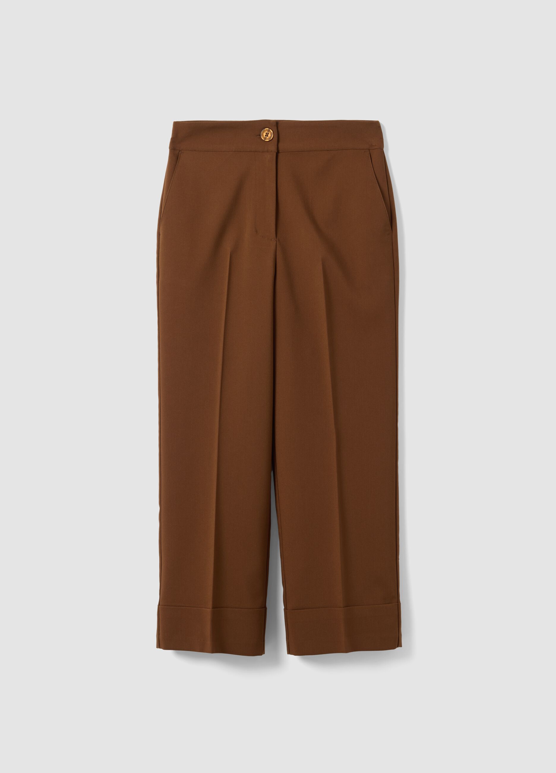 Brown stretch viscose formal trousers, straight fit