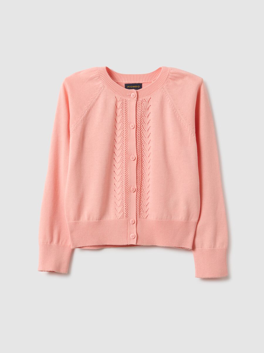 Cardigan rosa de menina em algod&atilde;o puro corte regular com tran&ccedil;as_0