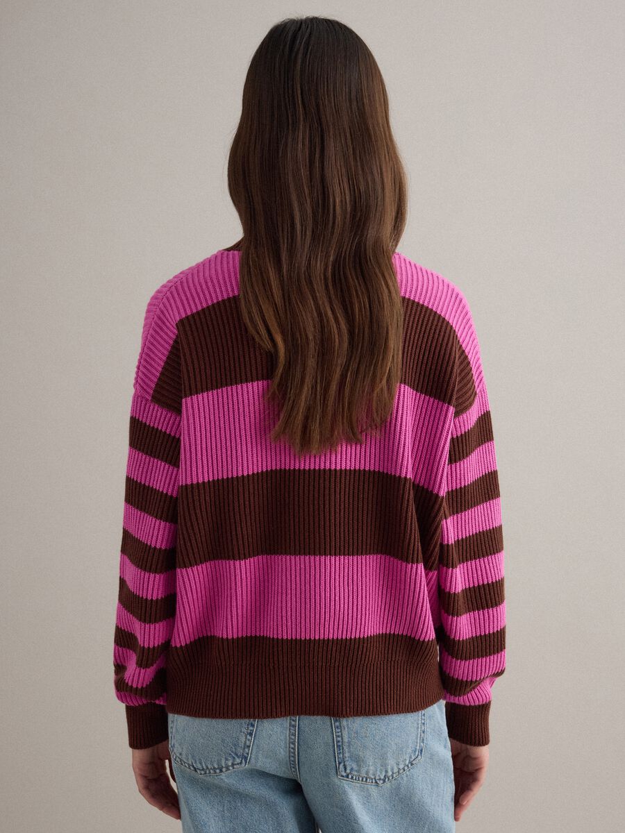 Multicoloured striped crew neck sweater in regular fit cotton blend_3