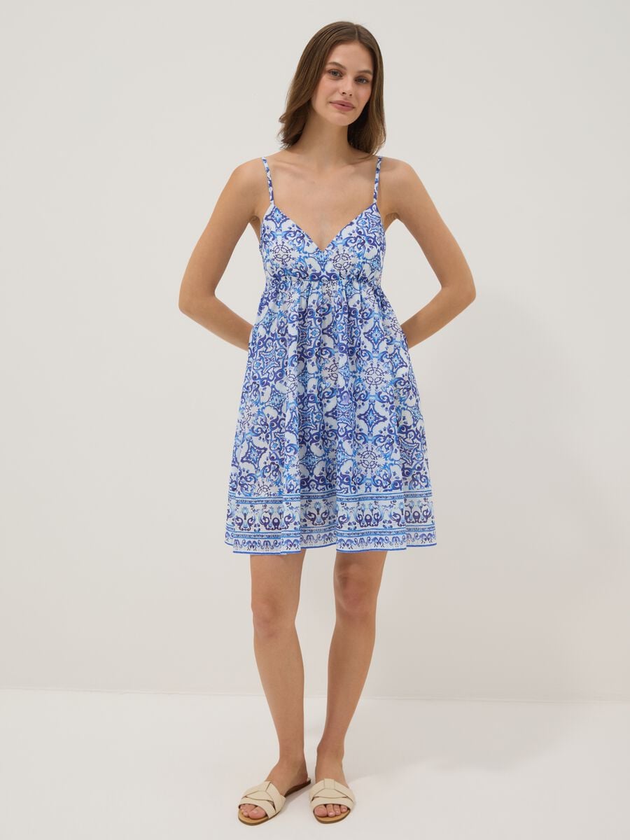 Blue pure cotton slip dress with all-over print_1