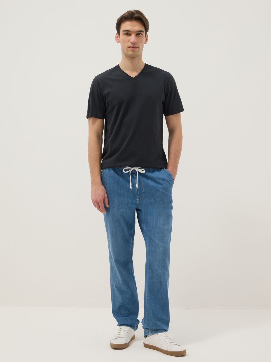 Regular fit azure stretch denim cotton jeans_0