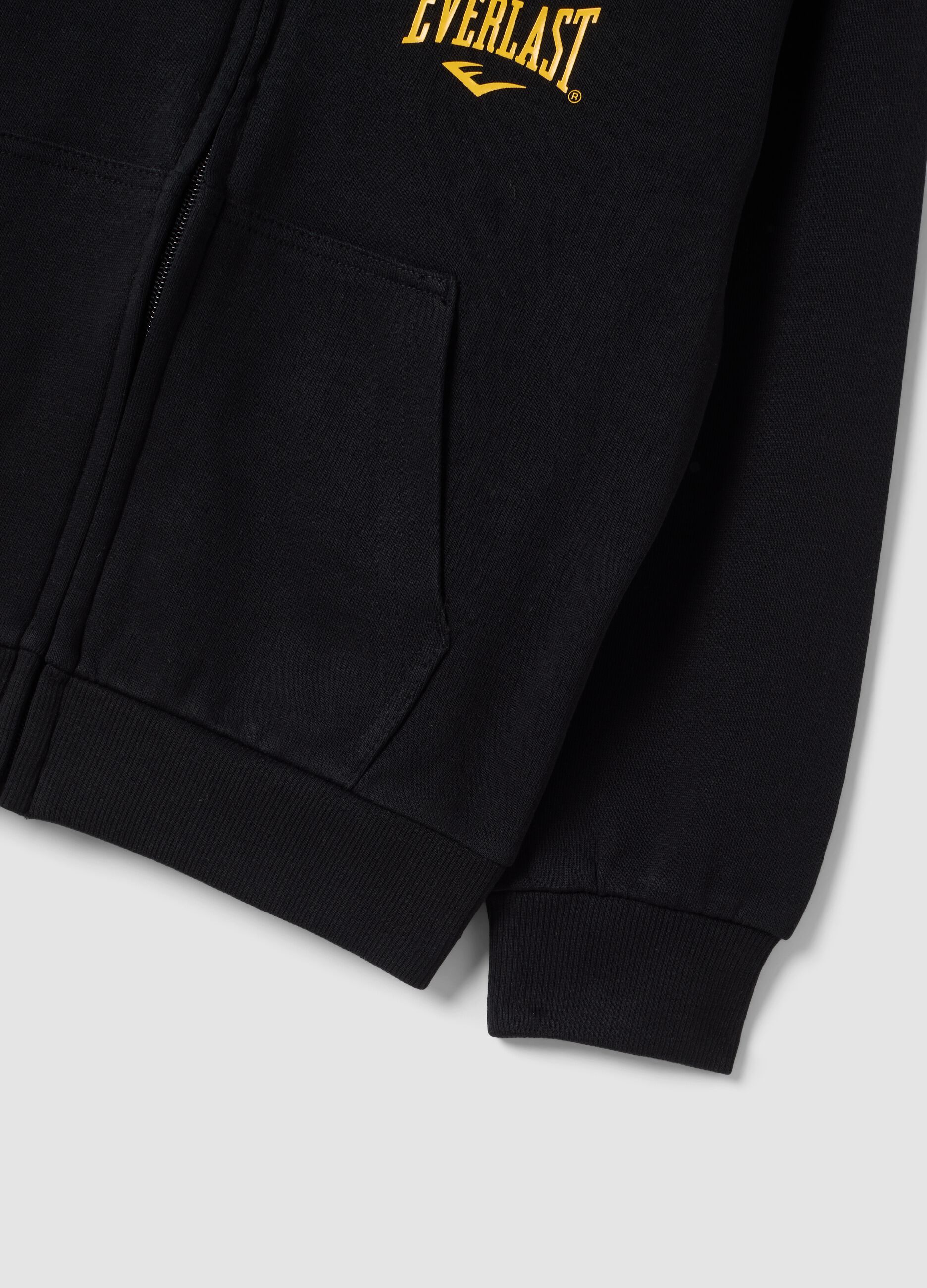 Black regular-fit pure cotton hoodie with logo for boys