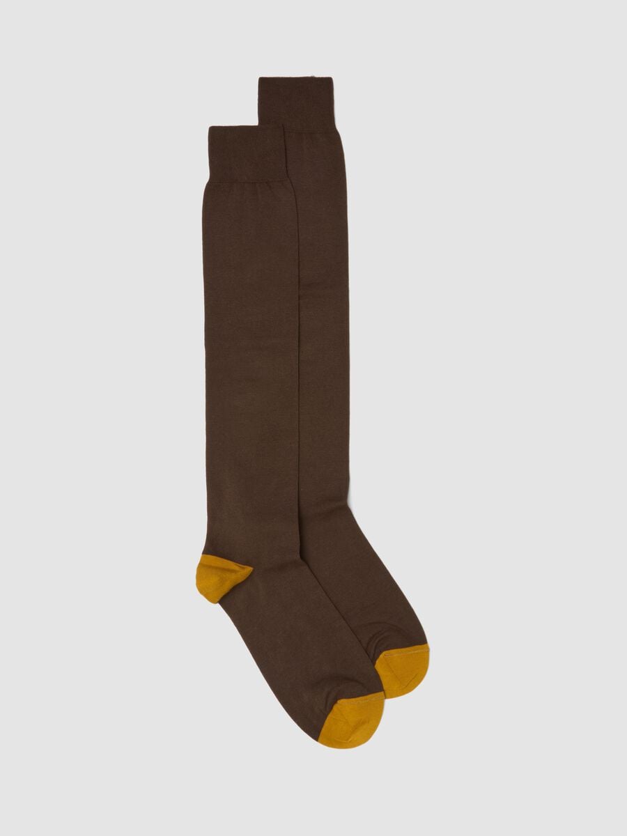Brown long socks in stretch cotton_0