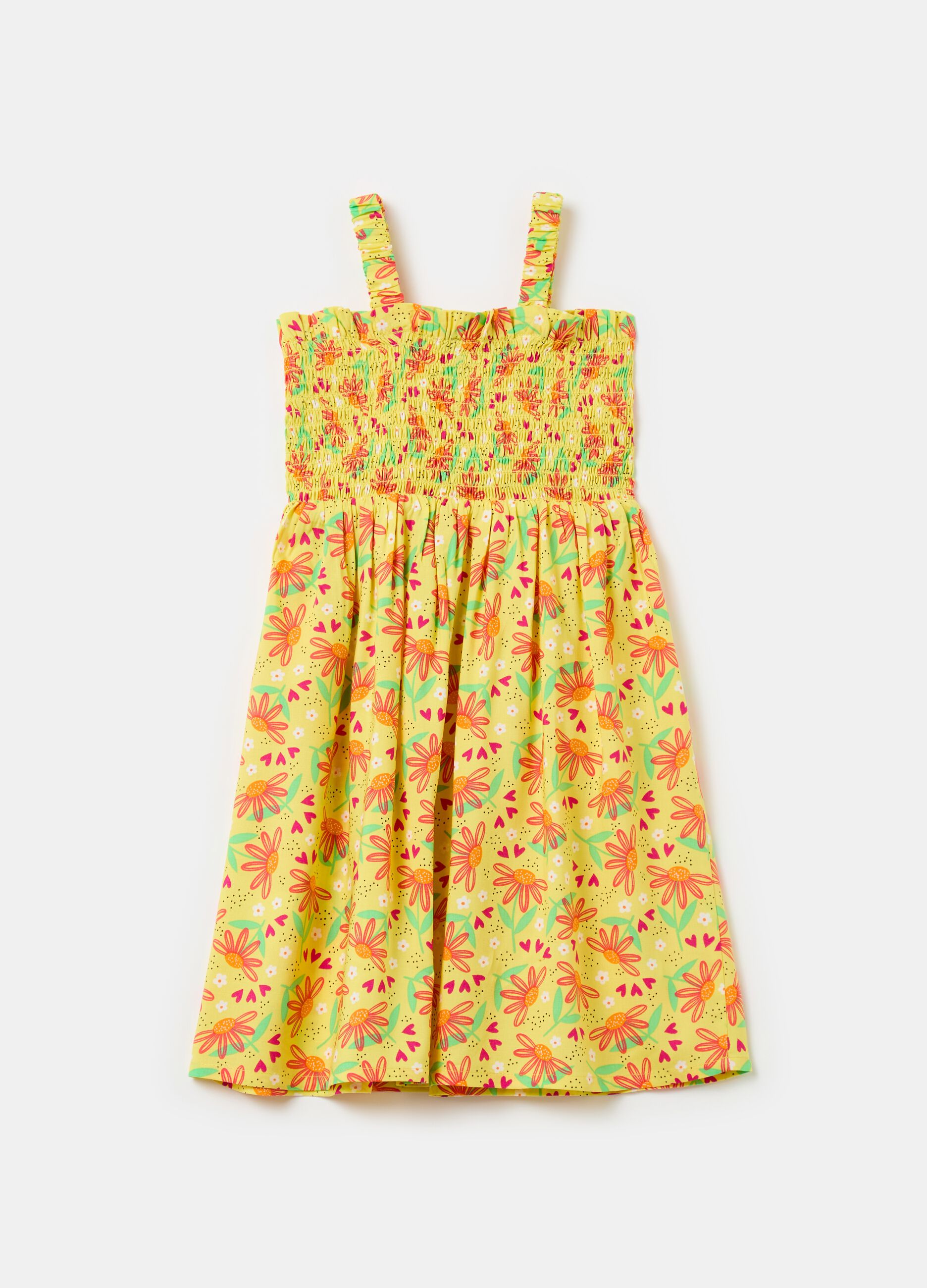 Floral dress with smock stitching