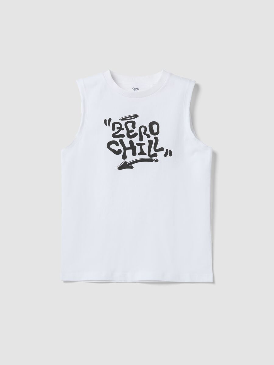 White organic cotton vest top with print_0