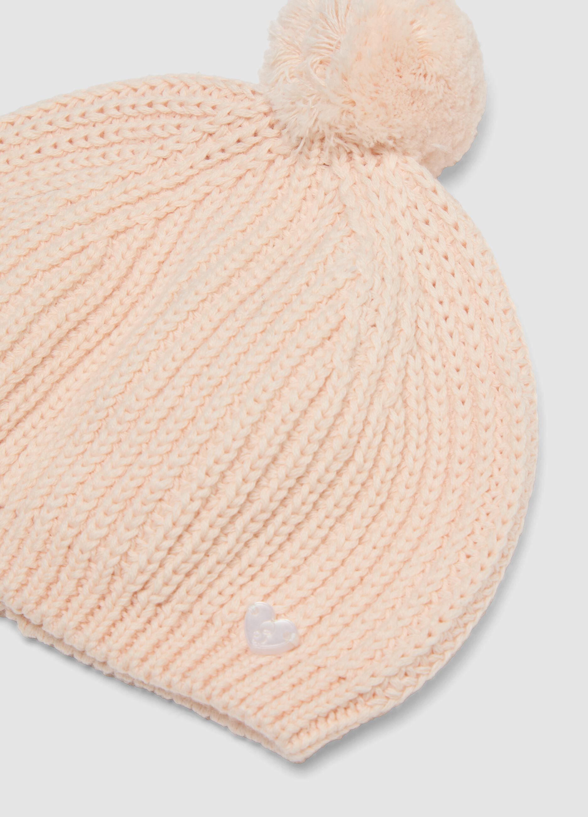 Pink pom‑pom hat in pure organic cotton knit