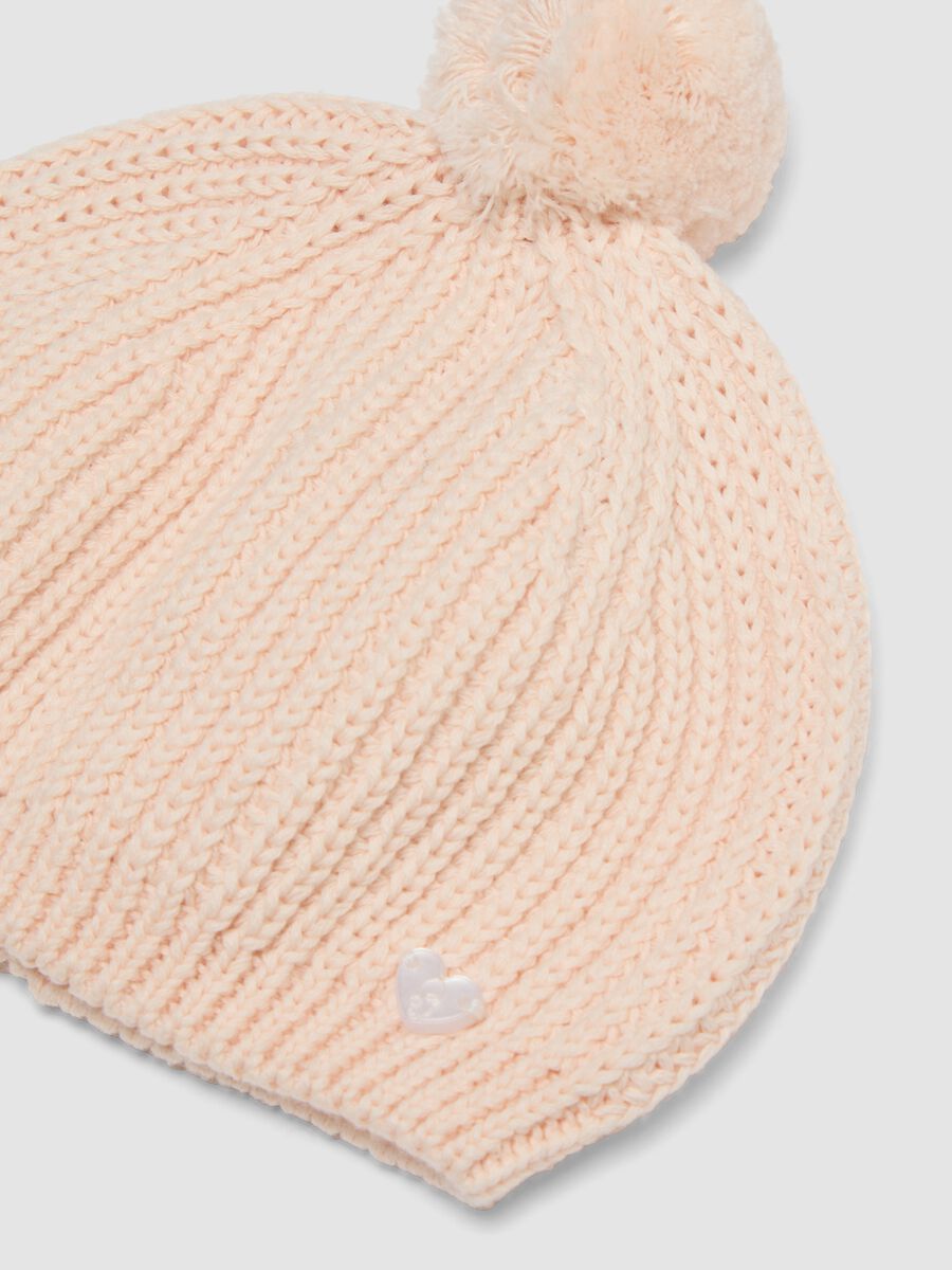 Pink pom‑pom hat in pure organic cotton knit_1