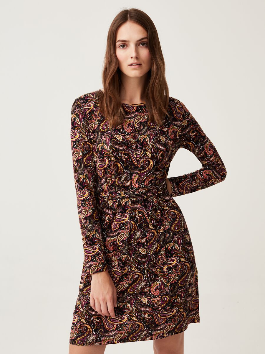 Dress with belt and paisley pattern_1