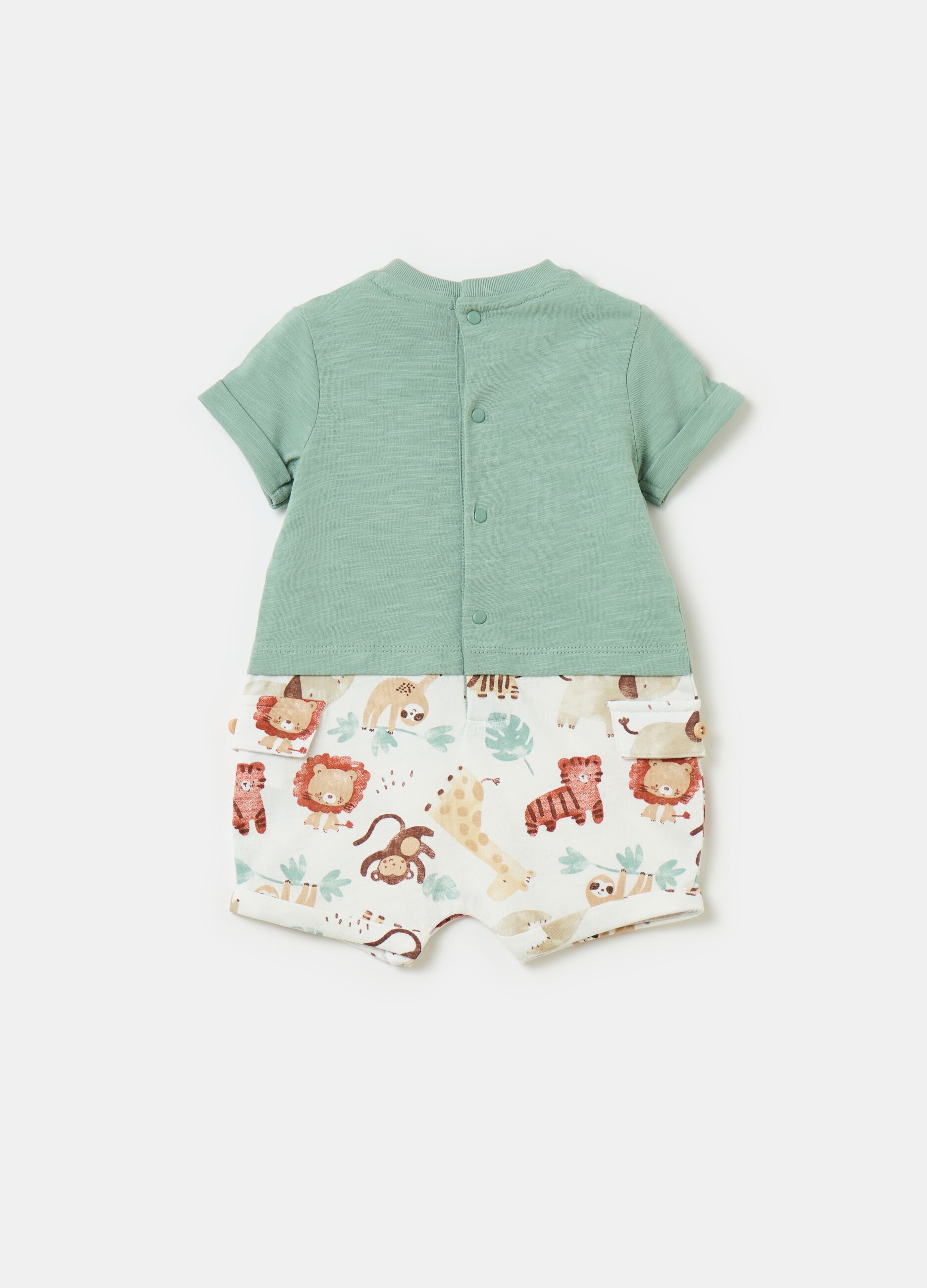 Organic cotton romper suit with embroidery and print