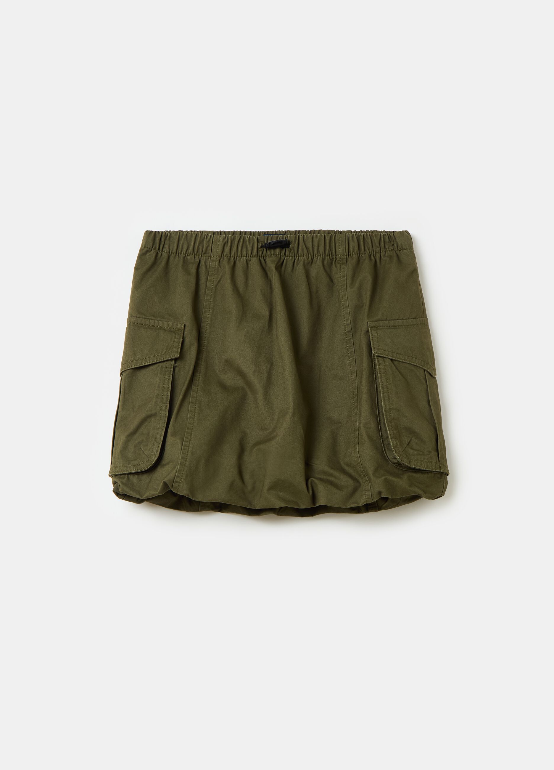 Cotton cargo skirt with drawstring