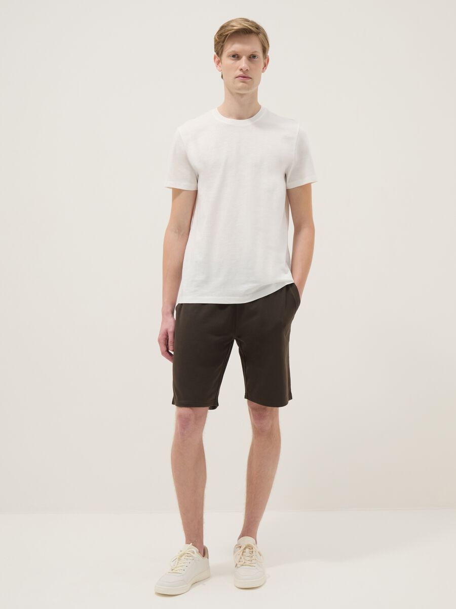Brown cotton blend regular fit shorts_1