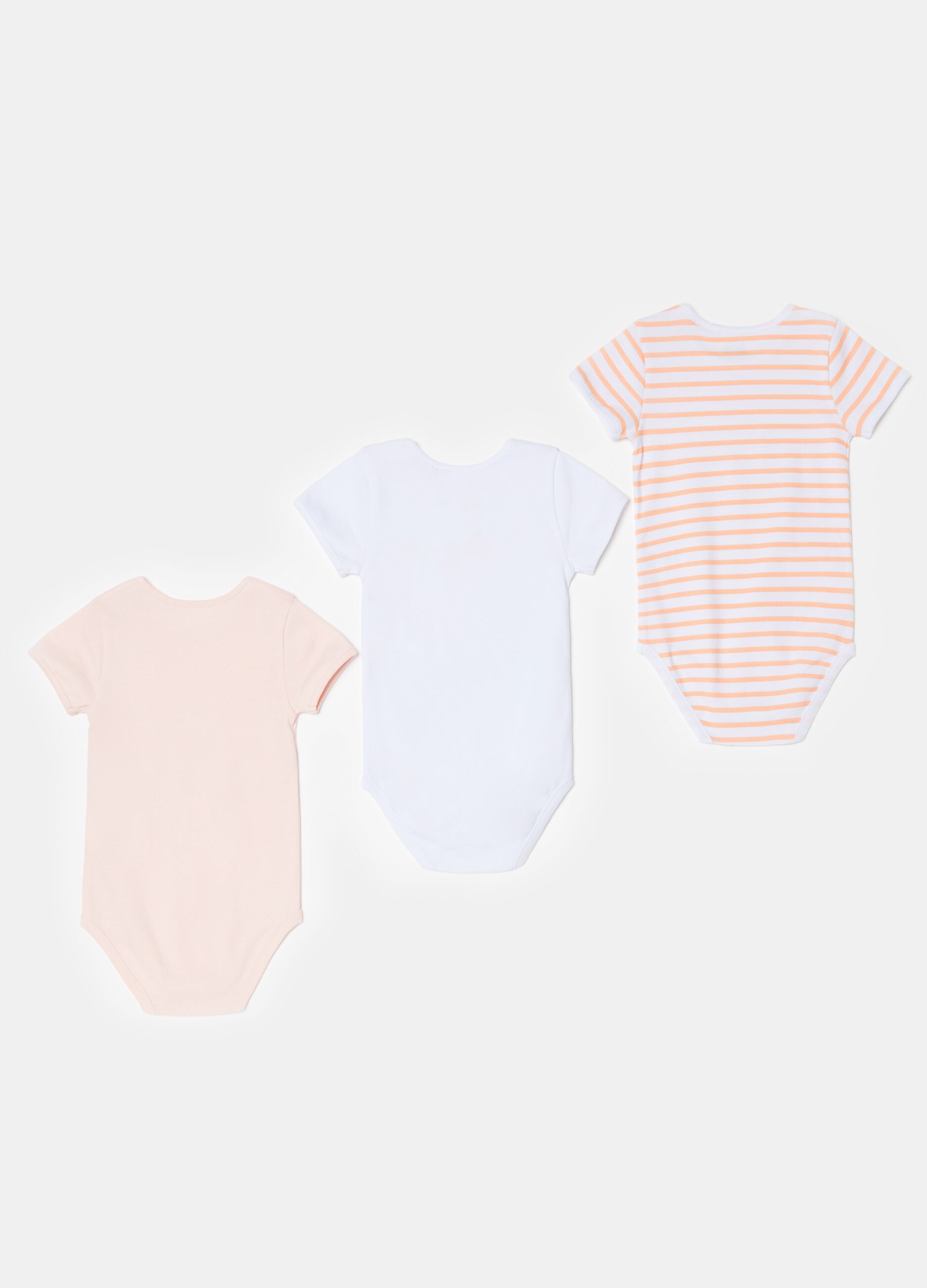 Three-pack short-sleeved bodysuits with print