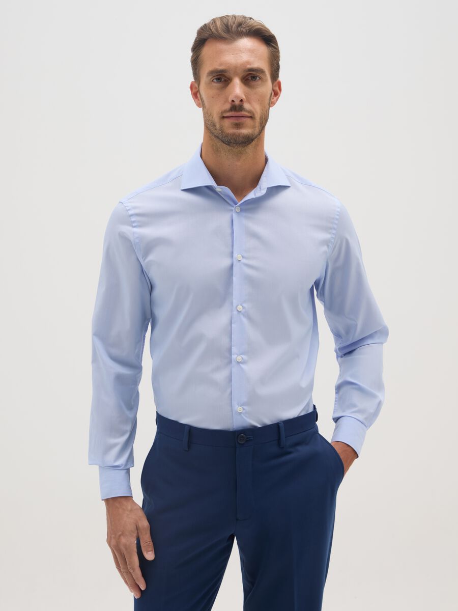 Blue slim shirt with French collar and buttons_0