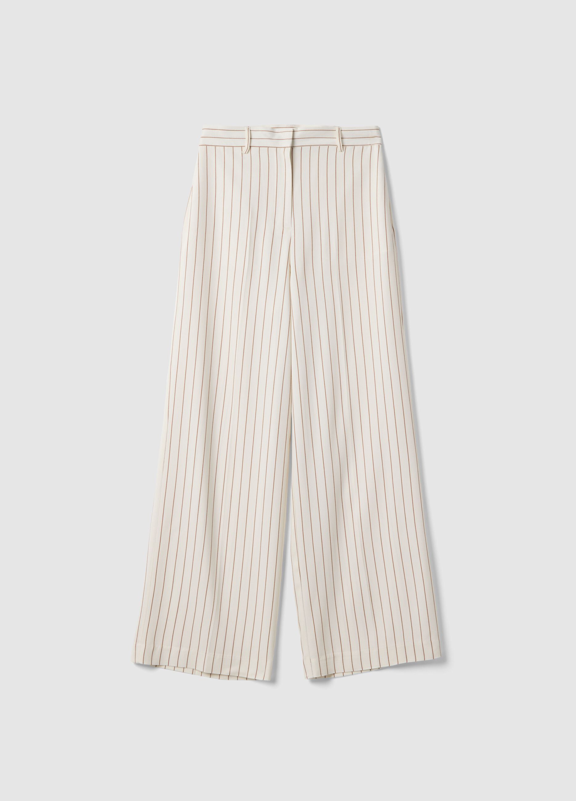 Multicolour Striped Viscose Blend Trousers with Oversized Fit