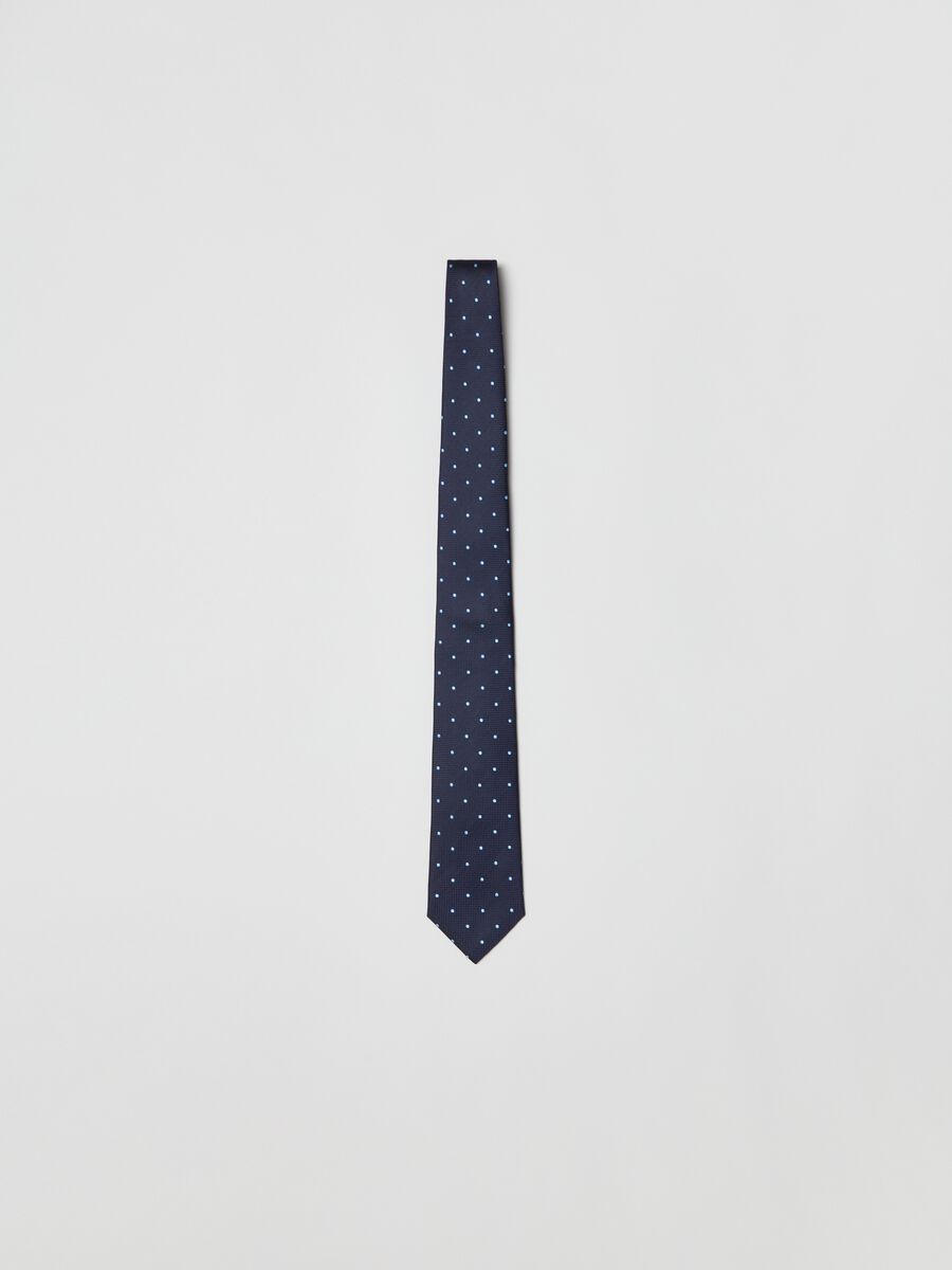 Micro patterned tie with polka dot embroidery_0