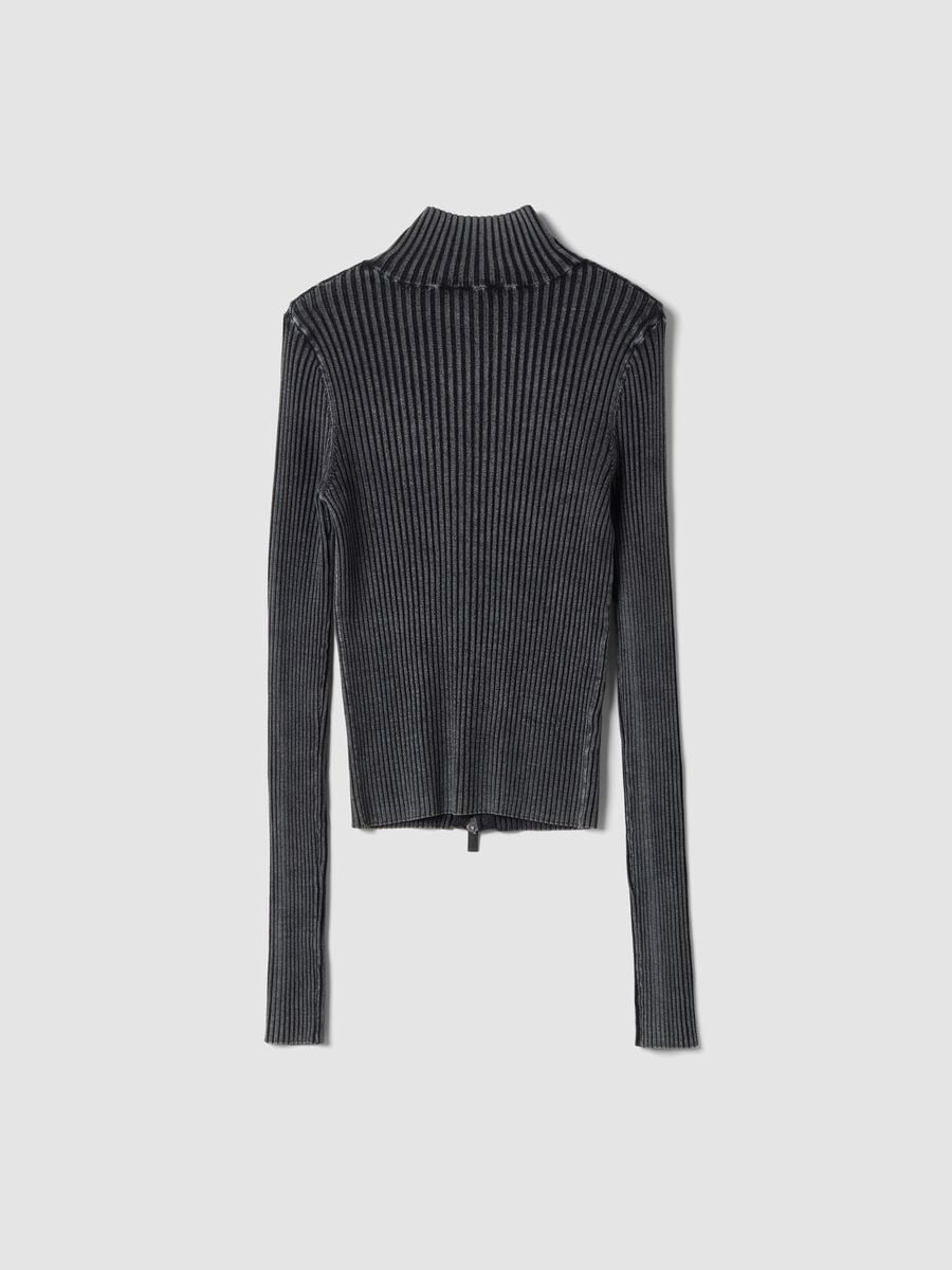 Full-Zip Ribbed Knit in Vintage Grey_7