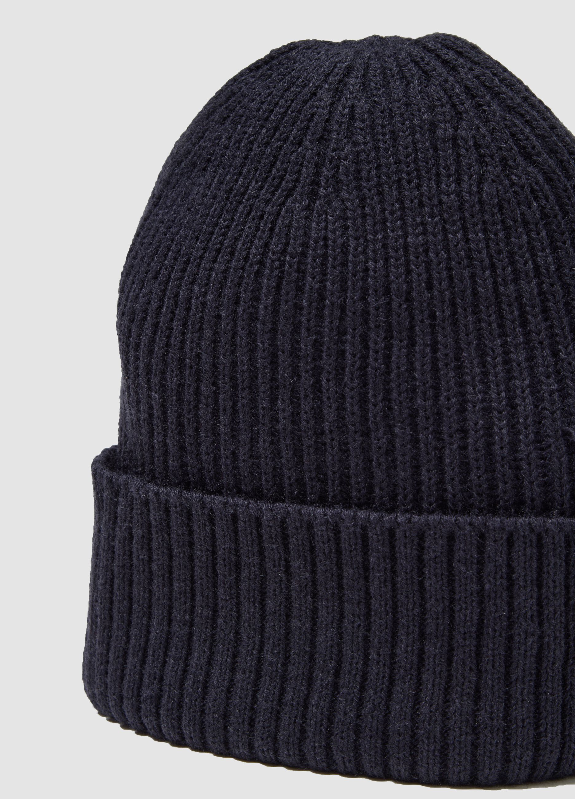 Blue knitted beanie with turn-up