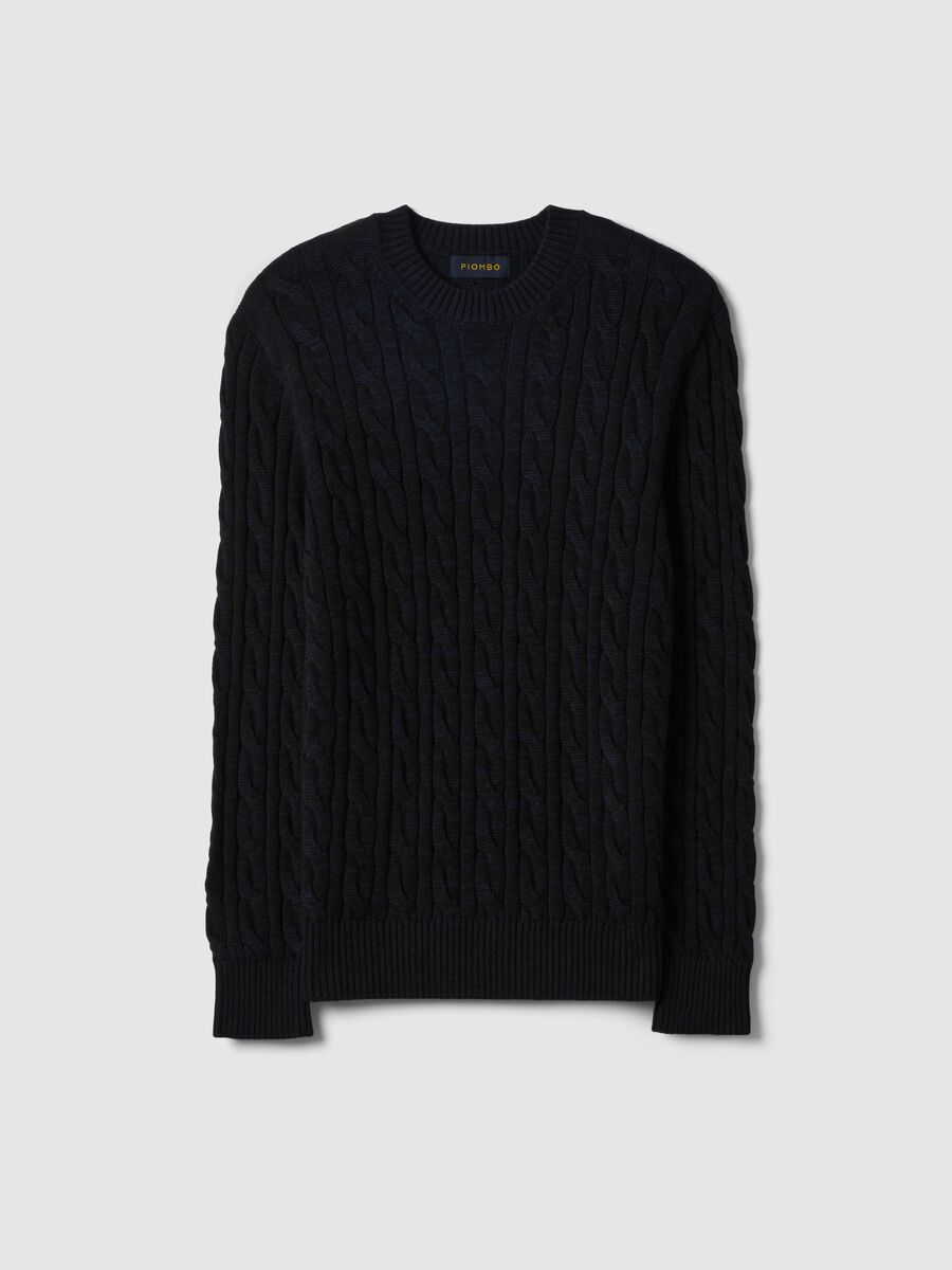 Blue pure cotton sweater with regular fit and woven design_0