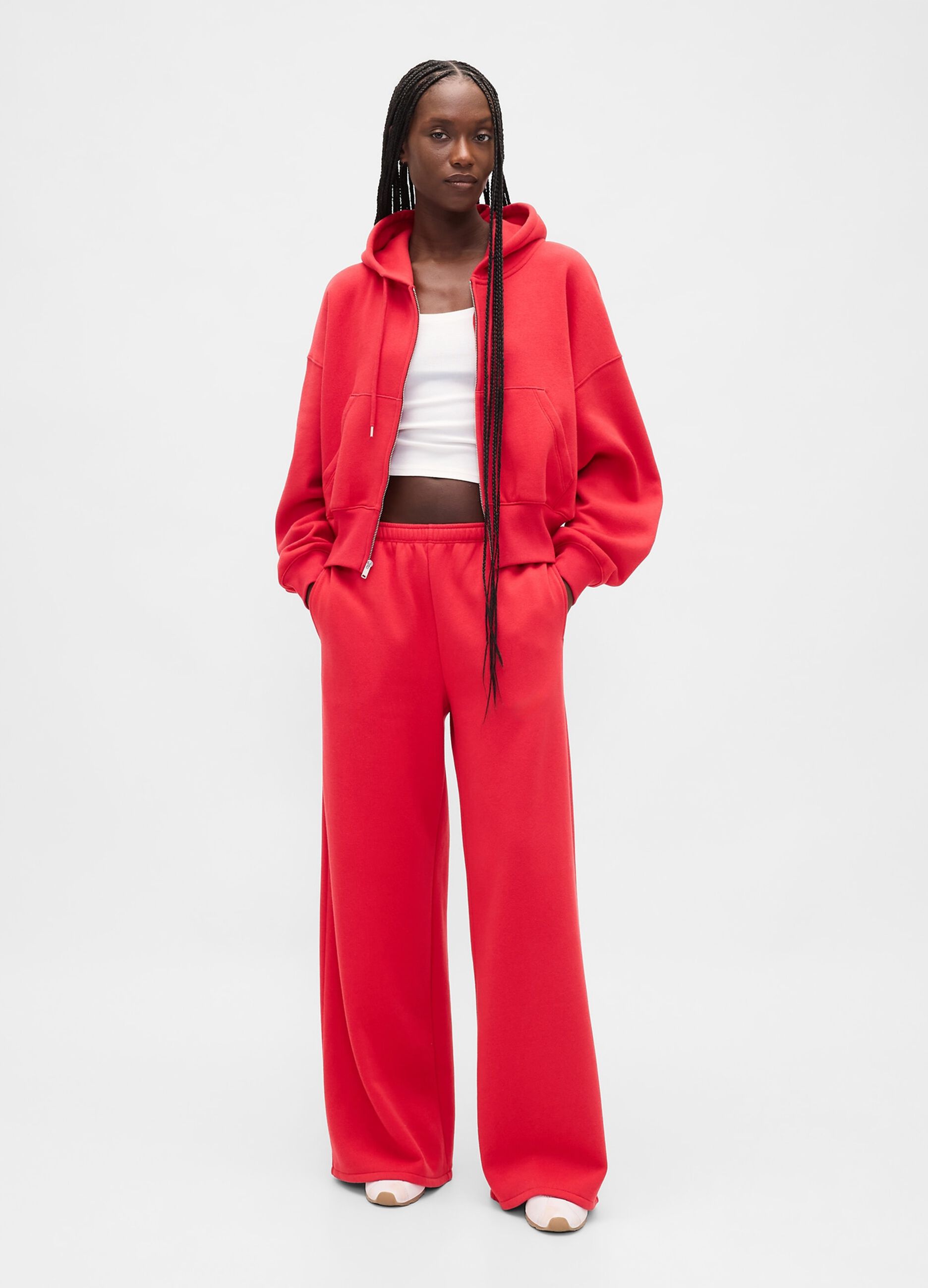 Red Cotton Blend Trousers