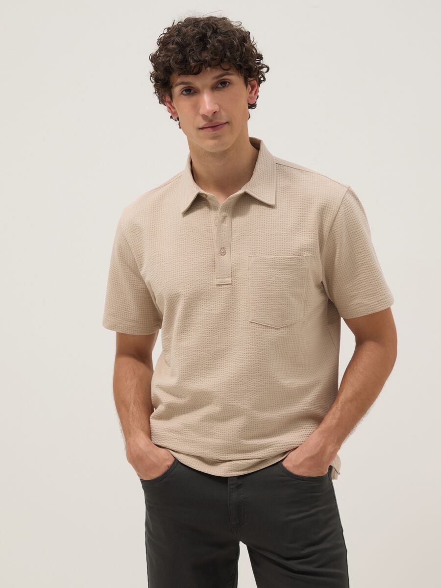 Beige short-sleeved stretch polo shirt_0