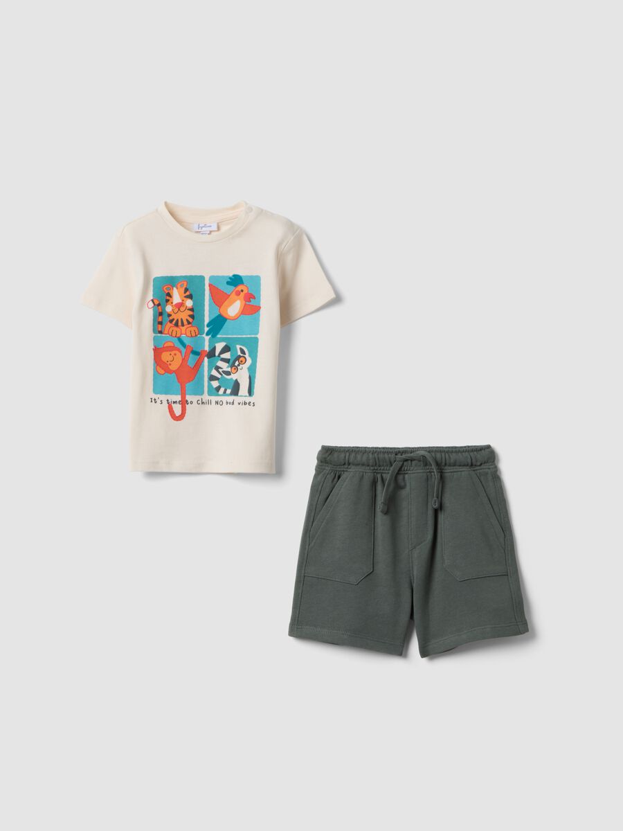 Beige pure cotton T-shirt and shorts set for baby boy, regular fit_0