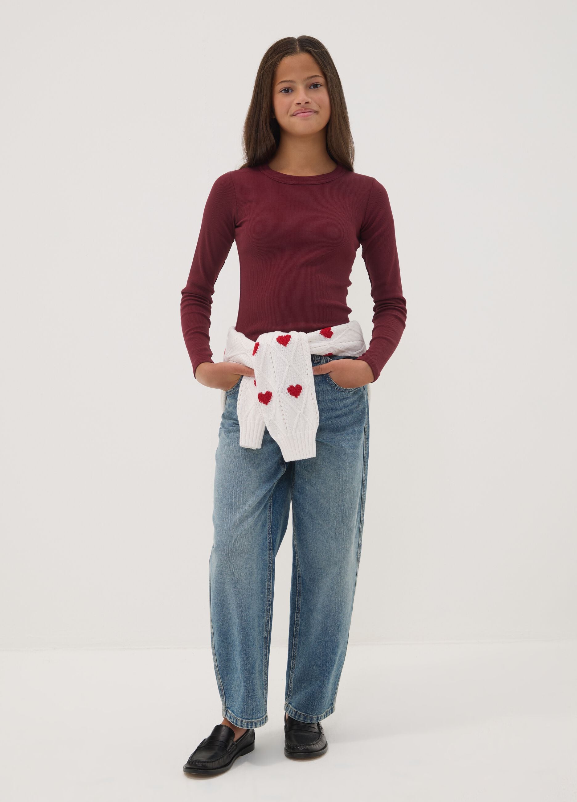 Blue denim pure cotton balloon-fit jeans