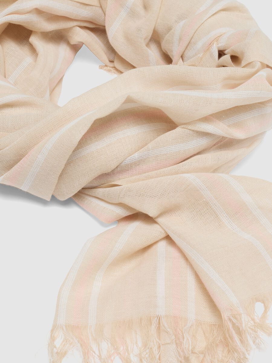 Beige pure cotton scarf with multicolour stripes_1