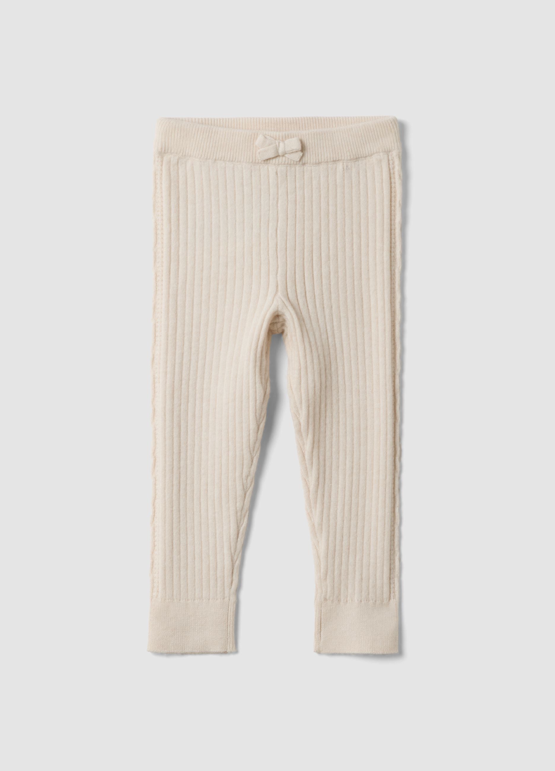 Leggings beige in misto viscosa a costine