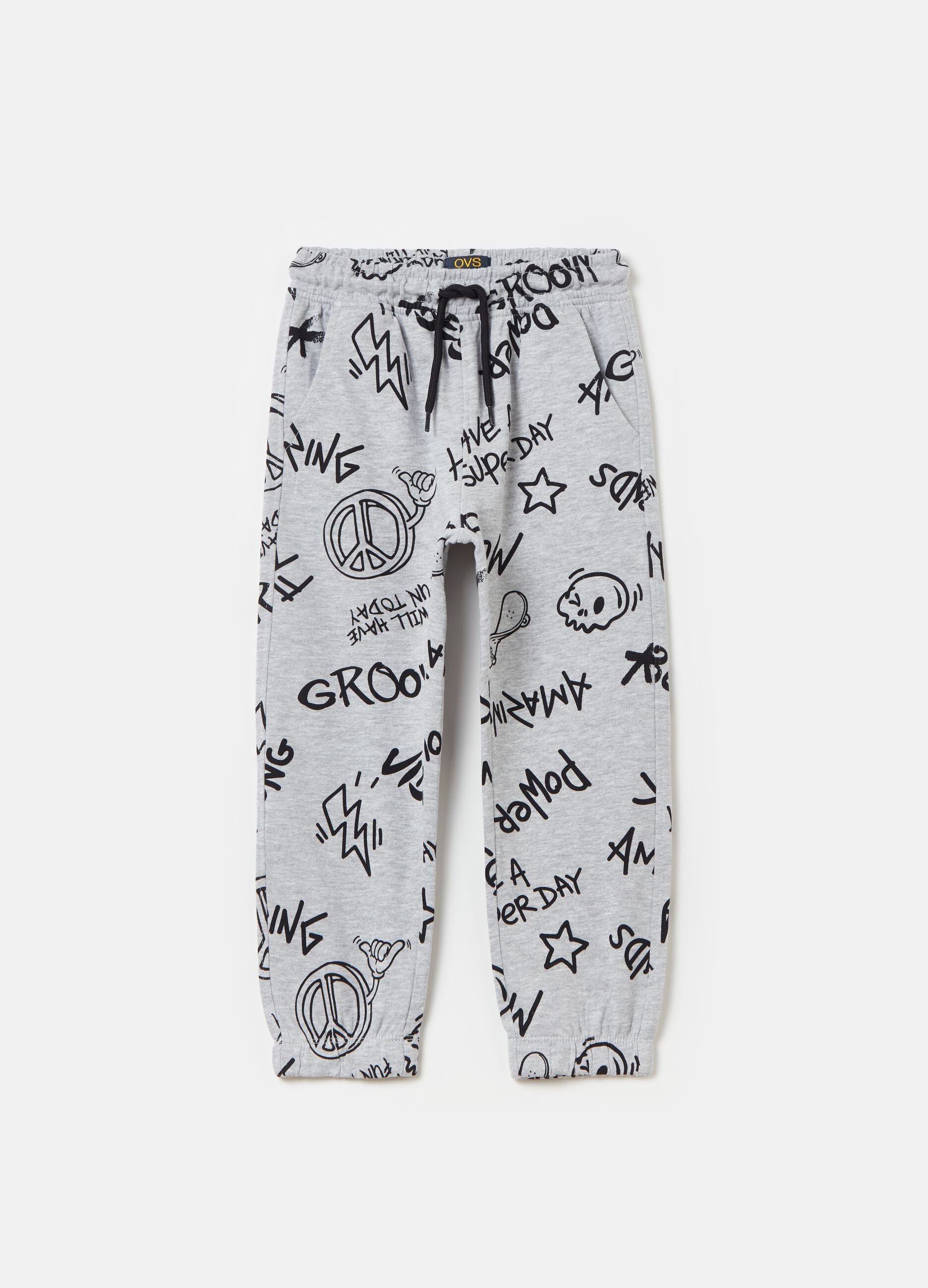 Joggers with drawstring and print